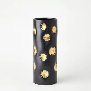 Studio A Dimples Cilinder Vase - Black and 14 K Gold Polka Dot Acent $510